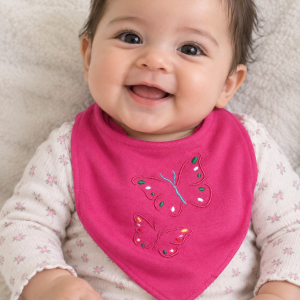baby with butterfly bib on